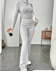 Long Sleeve Turtlenecks Wide Leg High Waist Trousers Suit