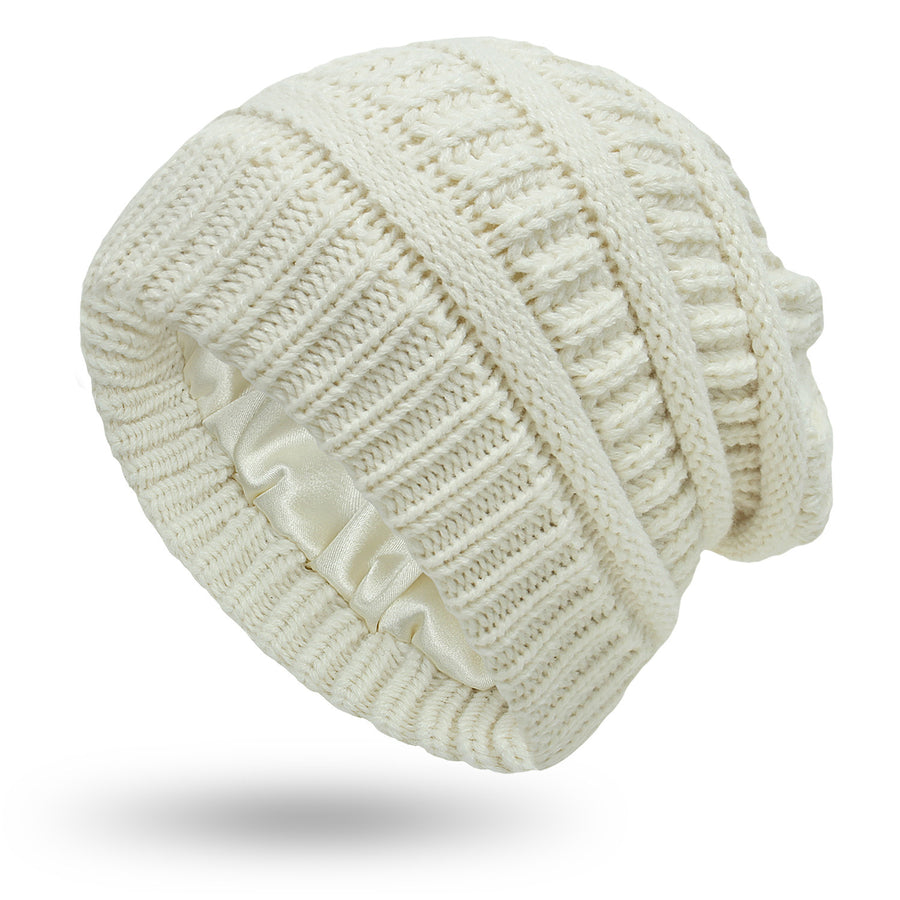 Hats Women's Protective Hairstyles, Warm Woolen Knit Satin Hats