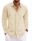 Long Sleeve T-shirt Undershirt Solid Color Long Sleeve Cotton Linen Shirt Men