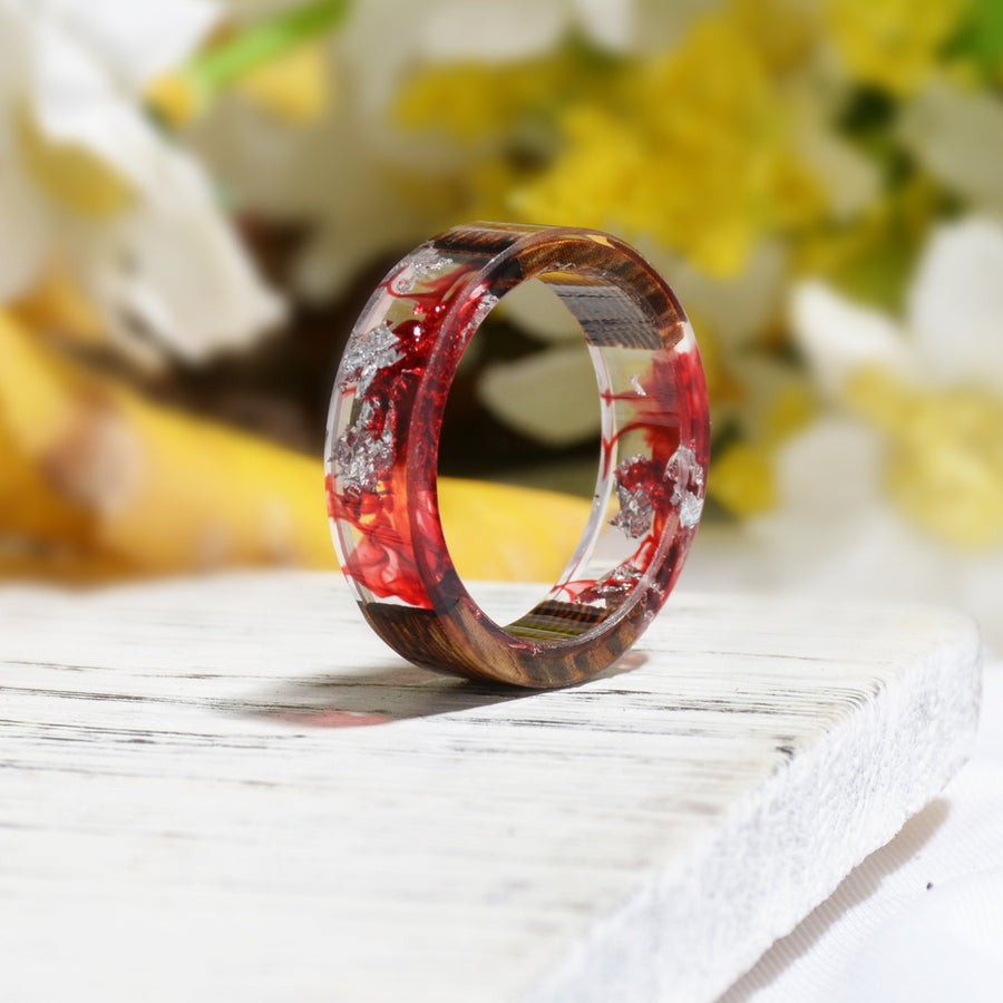 Handmade DIY romantic dry flower Real wood resin ring gold / silver paper inside ring women wedding party ring gifts for the lover