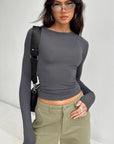 Women'S Clothing Fashion Slim Long-Sleeved Pullovers Tops Solid Causal Fit Shirts