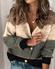 v-neck button striped sweater cardigan