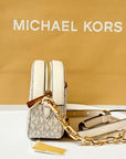 MICHAEL KORS JET SET GLAM SMALL FRONT POCKET OVAL CROSSBODY BAG MK LIGHT CREAM