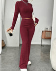 Long Sleeve Turtlenecks Wide Leg High Waist Trousers Suit