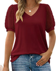 Womens Summer Tops V Neck T Shirts Dot Puff Sleeve Tops Loose Casual Tshirts