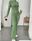 Long Sleeve Turtlenecks Wide Leg High Waist Trousers Suit