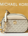 MICHAEL KORS JET SET GLAM SMALL FRONT POCKET OVAL CROSSBODY BAG MK LIGHT CREAM