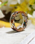 Handmade DIY romantic dry flower Real wood resin ring gold / silver paper inside ring women wedding party ring gifts for the lover