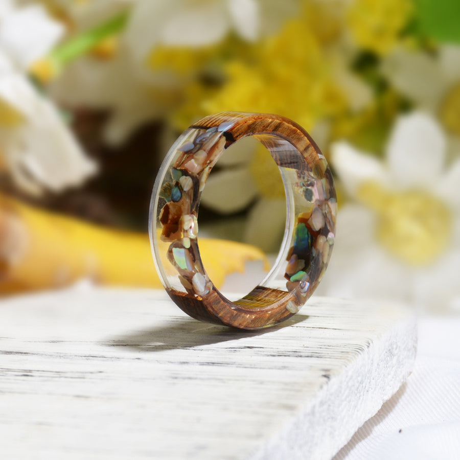 Handmade DIY romantic dry flower Real wood resin ring gold / silver paper inside ring women wedding party ring gifts for the lover