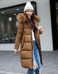 Long cotton jacket hooded big fur collar down jacket