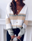 v-neck button striped sweater cardigan