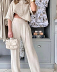 Solid Color Fashion Design Sense Irregular Top Casual Pants Suit