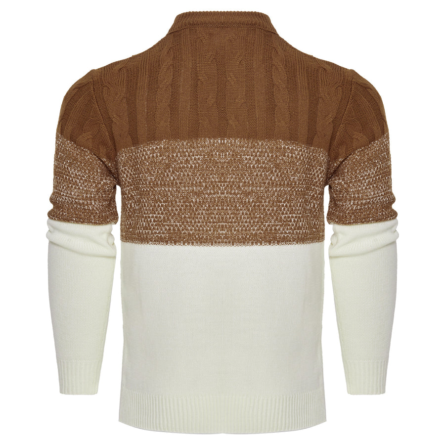 Men's Casual Color Block Long Sleeve Cable Knit Pullover Sweater