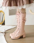 Round Head Thick High Heel Knee High Boots Lolita