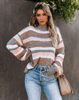 Ladies round neck stitching striped sweater