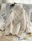 Plaid Turtleneck Knitted Women Sweaters Solid Thicken Warm Loose All Match Pulls Outwear Coat Tops