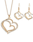 3 Pcs Set Heart Shaped Jewelry Set of Earrings Pendant Necklace for Women Exquisite Fashion Rhinestone Double Heart Jewelry Set