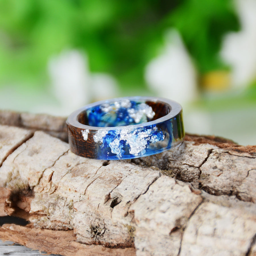 Handmade DIY romantic dry flower Real wood resin ring gold / silver paper inside ring women wedding party ring gifts for the lover