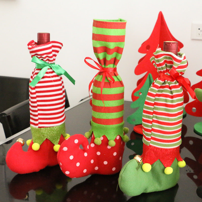 Christmas Decorations Striped Christmas Wine Bottle Set