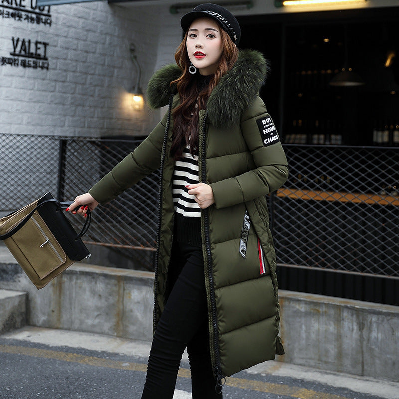 Long cotton jacket hooded big fur collar down jacket