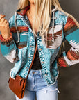 Western Style Denim Stitching Hooded Jacket Multi-color Printed Frayed Hem Jacket