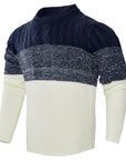 Men's Casual Color Block Long Sleeve Cable Knit Pullover Sweater