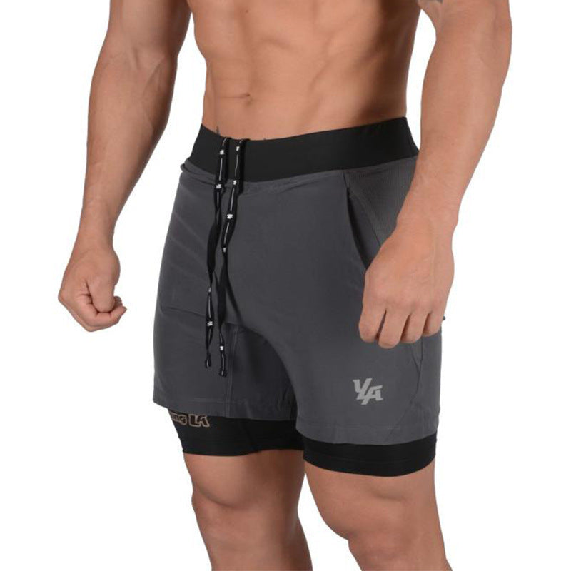 New Running Shorts Summer Men's Gym Fitness Bodybuilding Training Quick-drying Shorts Men's Jogging Running Sports 2-in-1 Shorts