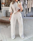 Solid Color Fashion Design Sense Irregular Top Casual Pants Suit