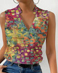 Casual Printed Tops Summer V-neck Sleeveless T-shirt Womens Clothing