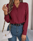 Fashion V-Neck Long Sleeve Shirt Elegant Commuter Solid Blouse Office Women's Clothing