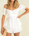 Women Boho Romper off Shoulder Ruffle Chiffon Shorts Jumpsuit Playsuit