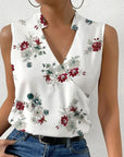 Casual Printed Tops Summer V-neck Sleeveless T-shirt Womens Clothing