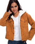 Corduroy lambskin padded jacket long