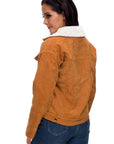 Corduroy lambskin padded jacket long