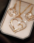 3 Pcs Set Heart Shaped Jewelry Set of Earrings Pendant Necklace for Women Exquisite Fashion Rhinestone Double Heart Jewelry Set