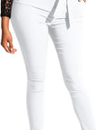 Women'S Casual Full Length High Waist Tie Knot Skinny Pants with Pockets