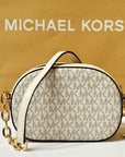 MICHAEL KORS JET SET GLAM SMALL FRONT POCKET OVAL CROSSBODY BAG MK LIGHT CREAM