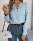 Fashion V-Neck Long Sleeve Shirt Elegant Commuter Solid Blouse Office Women's Clothing