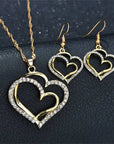 3 Pcs Set Heart Shaped Jewelry Set of Earrings Pendant Necklace for Women Exquisite Fashion Rhinestone Double Heart Jewelry Set