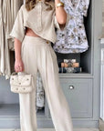 Solid Color Fashion Design Sense Irregular Top Casual Pants Suit