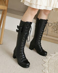 Round Head Thick High Heel Knee High Boots Lolita