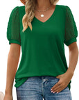 Womens Summer Tops V Neck T Shirts Dot Puff Sleeve Tops Loose Casual Tshirts