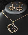 3 Pcs Set Heart Shaped Jewelry Set of Earrings Pendant Necklace for Women Exquisite Fashion Rhinestone Double Heart Jewelry Set