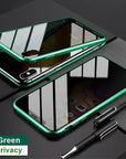 Double-sided magnetic metal tempered glass + front privacy glass phone case