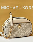 MICHAEL KORS JET SET GLAM SMALL FRONT POCKET OVAL CROSSBODY BAG MK LIGHT CREAM