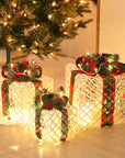 Christmas Wrought Iron Gift Box Warm White Christmas Ornament Three-piece Set With Battery Box Holiday Light String Boxes