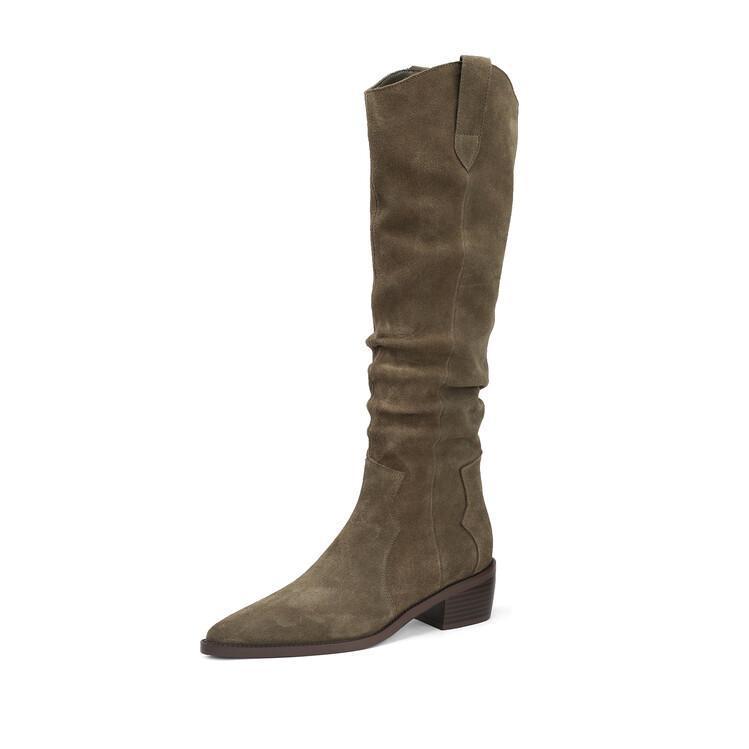 Over Best-selling V Cut Knee-high Boots Chunky Heel New Autumn And Winter