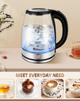 Electric Kettle Keep Warm, 1.8L Glass Tea Kettle, Hot Water Boiler With LED Light, Auto Shut-Off & Boil Dry Protection, Stainless Steel