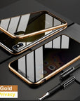 Double-sided magnetic metal tempered glass + front privacy glass phone case