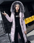 Long cotton jacket hooded big fur collar down jacket